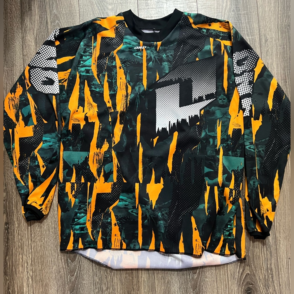Carbon Long Sleeve Jersey in Black, Green, and Orange